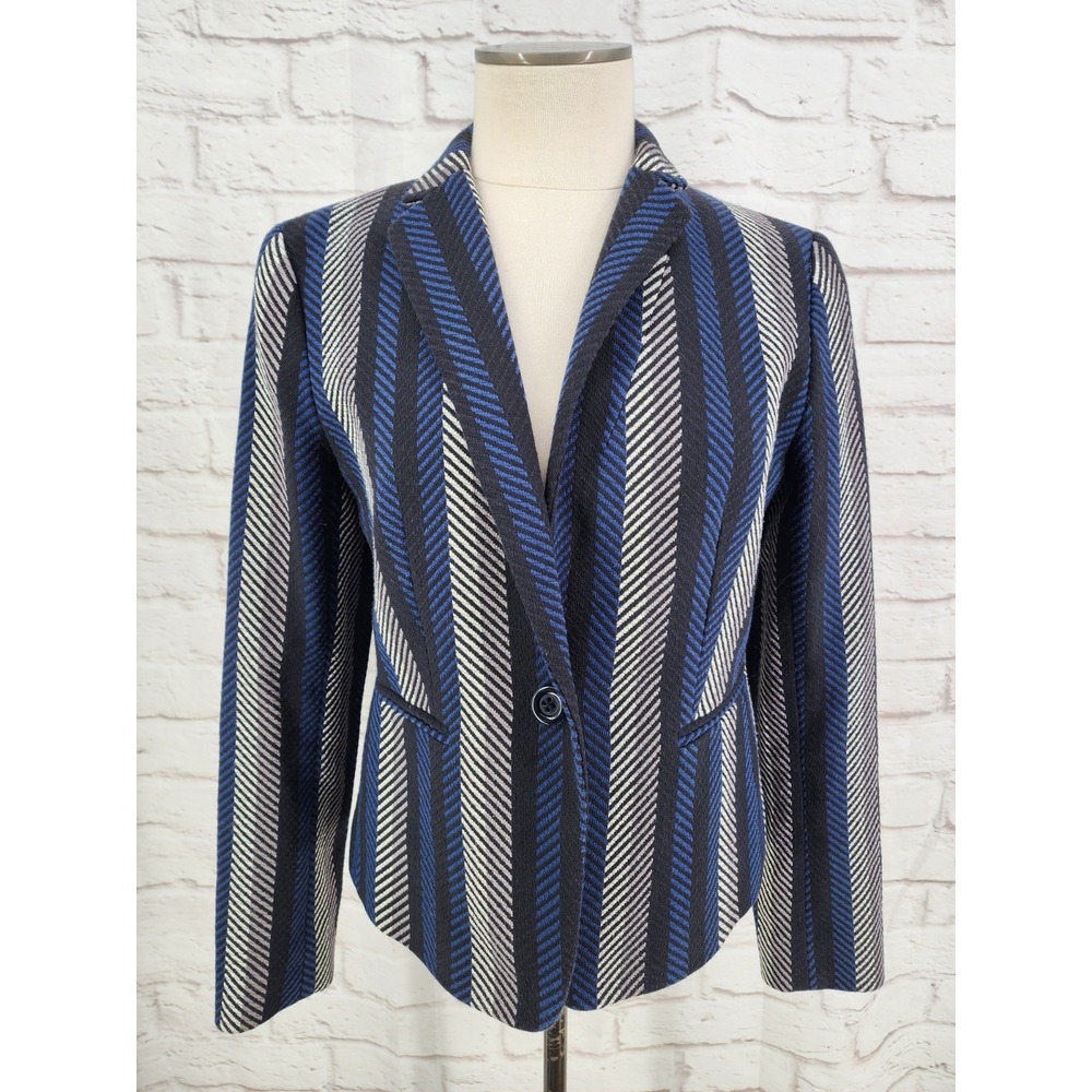 Ann Taylor Career Blazer Professional Stripe Cotton Office Chic Conference Sz 8